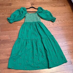 Emerald Green Maxi Dress Puff Sleeves worn once photo shoot influencer